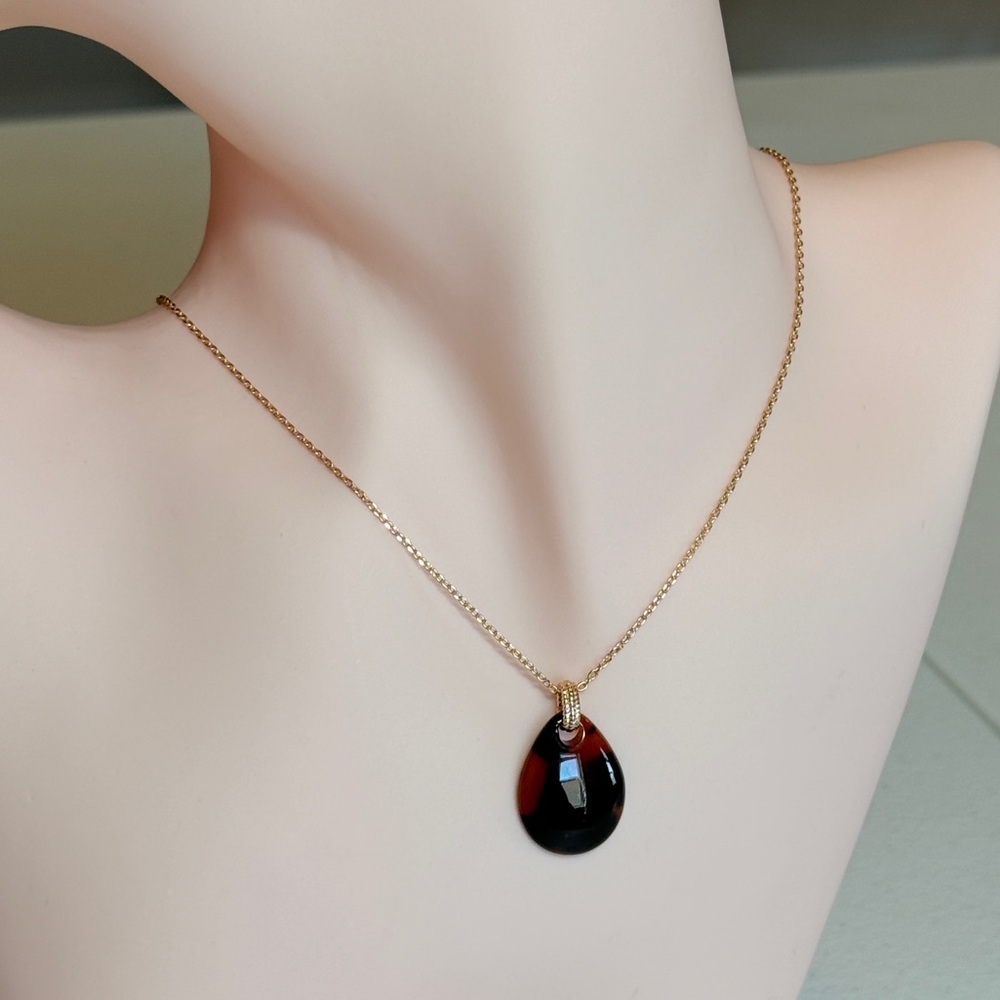 Gold Chain Necklace with Black Teardrop Pendant